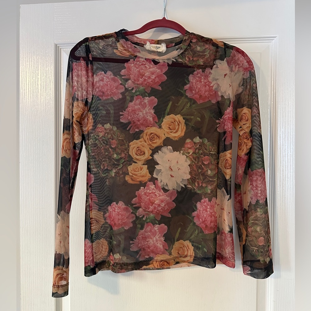 Floral Mesh Long Sleeve Top